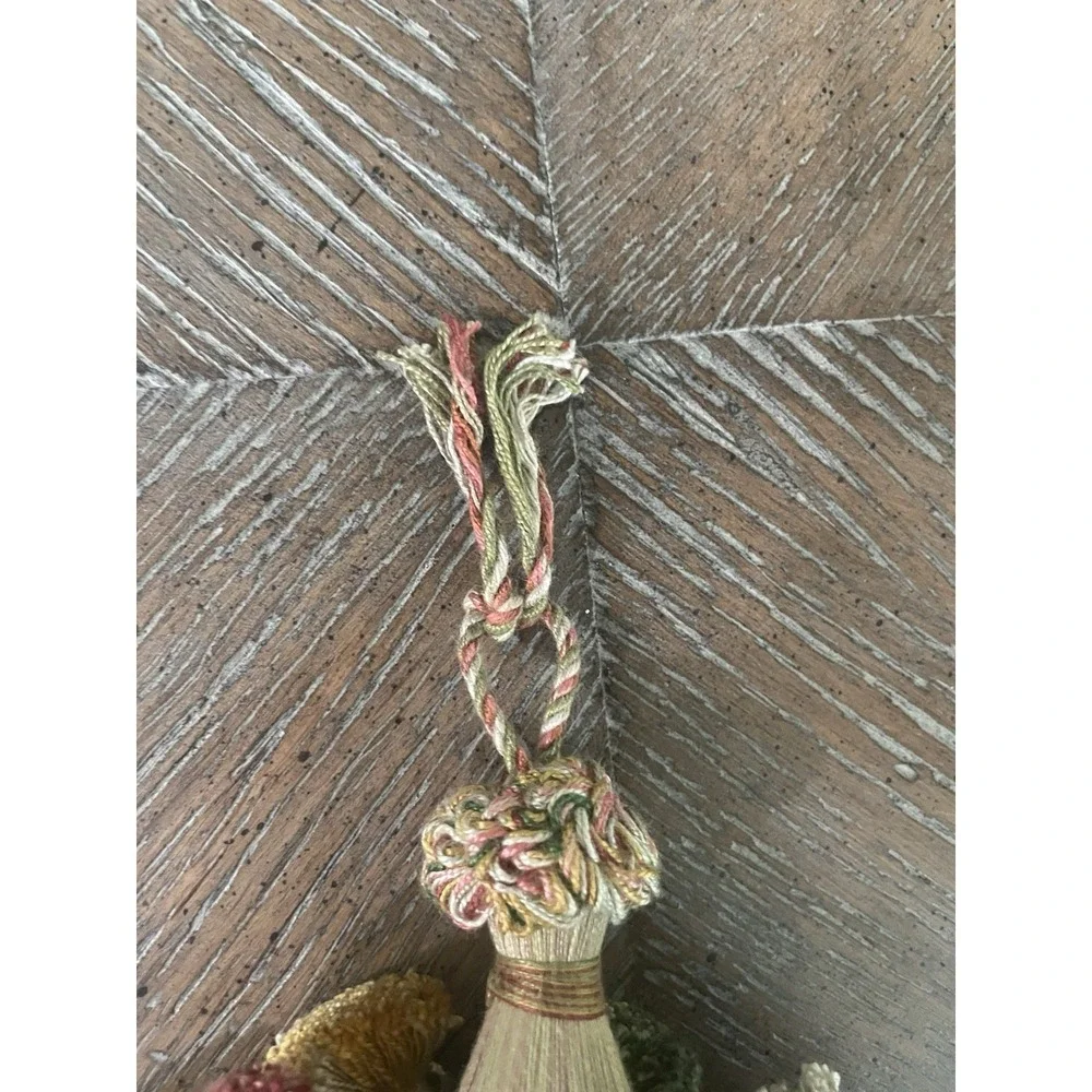 Vtg  French Double Tassel Furniture Key Fob Cotton Green Pink Gold Beige READ